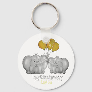 50th Golden wedding anniversary elephant Key Ring