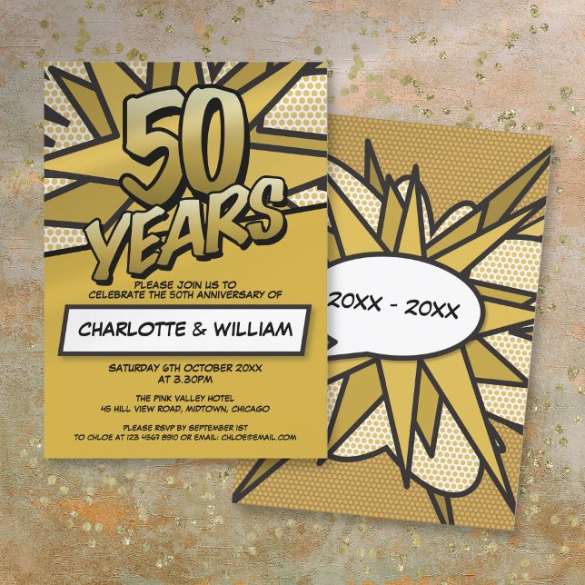 50th Golden Wedding Anniversary Fun Retro Invitation (50th Golden Wedding Anniversary Fun Retro Invitation)
