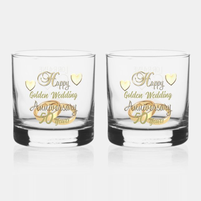 50th Golden Wedding Anniversary Gift Whiskey Glass (Front)