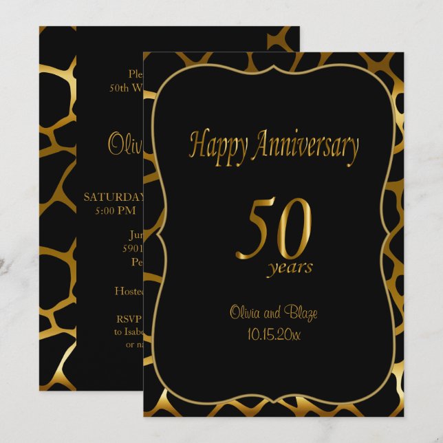 50th Golden Wedding Anniversary | Giraffe Pattern Invitation (Front/Back)