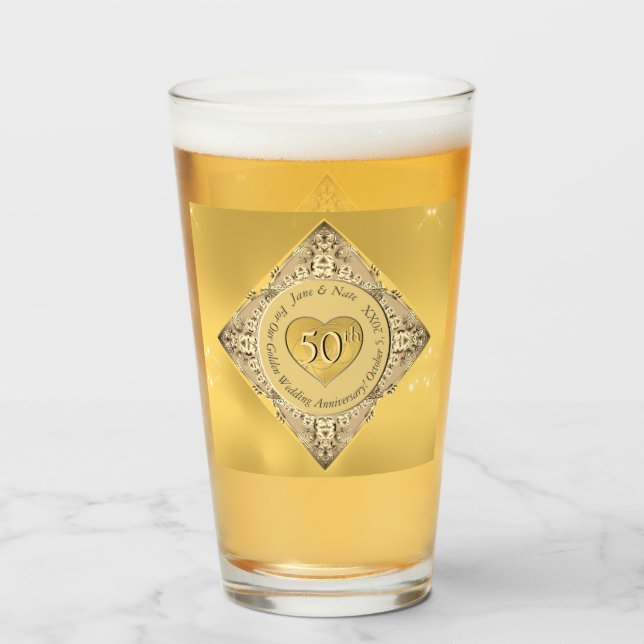 50th Golden Wedding Anniversary  Glass (Front Filled)