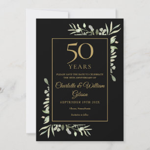 50th Golden Wedding Anniversary Gold And Black Save The Date