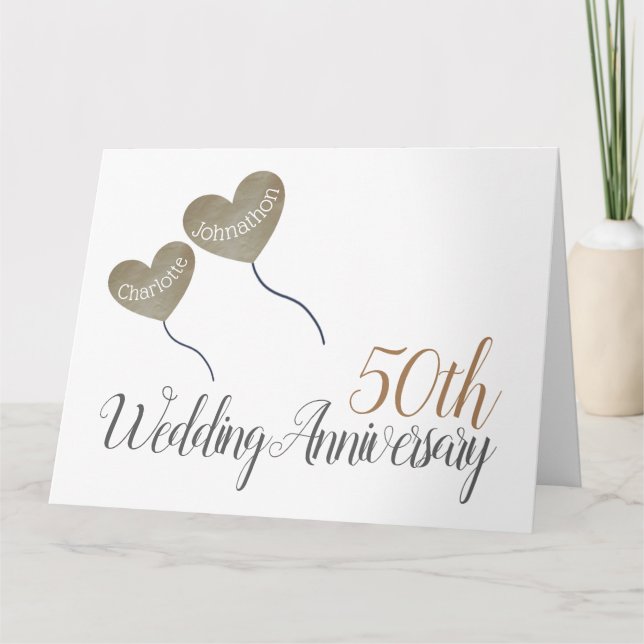 50th golden Wedding Anniversary gold balloon large Card (Front)