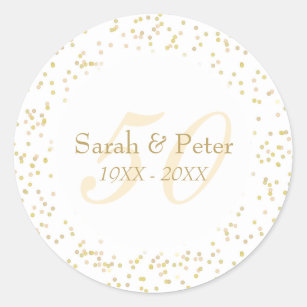 50th Golden Wedding Anniversary Gold Confetti Classic Round Sticker