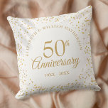 50th Golden Wedding Anniversary Gold Confetti Cushion<br><div class="desc">Featuring delicate gold dust confetti. Personalise with your special fifty years golden anniversary information in chic gold typography. Designed by Thisisnotme©</div>