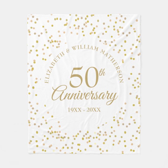 50th Golden Wedding Anniversary Gold Dust Confetti Fleece Blanket (Front)