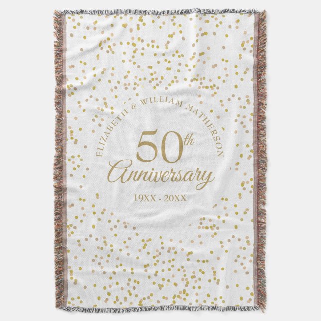 50th Golden Wedding Anniversary Gold Dust Confetti Throw Blanket (Front Vertical)