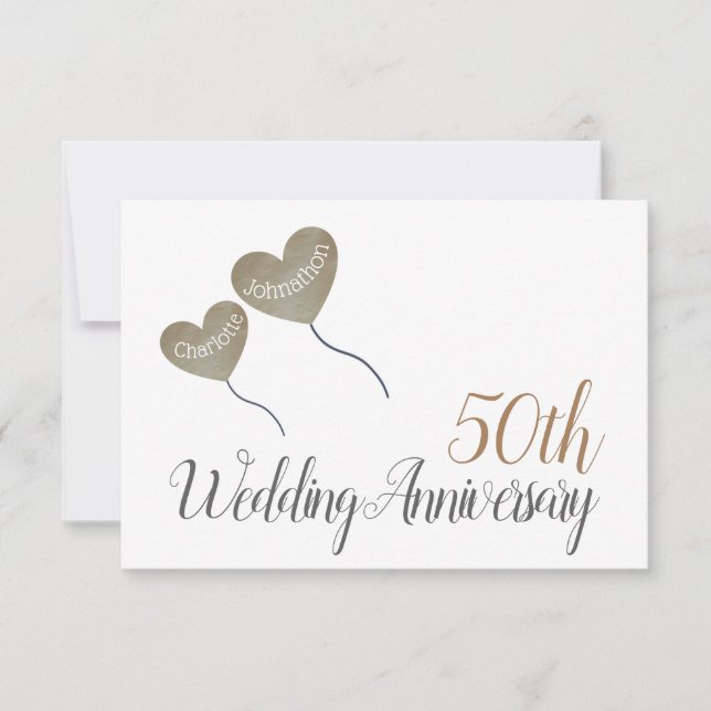 50th Golden wedding anniversary gold heart balloon RSVP Card (Front)