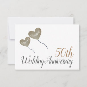 50th Golden wedding anniversary gold heart balloon RSVP Card