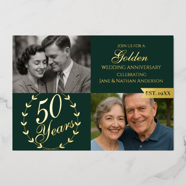 50th Golden Wedding Anniversary Green Photo (Front)