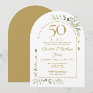 50th Golden Wedding Anniversary Greenery Arch Invitation