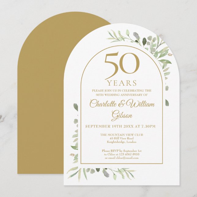 50th Golden Wedding Anniversary Greenery Arch Invitation (Front/Back)