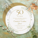 50th Golden Wedding Anniversary Greenery Circular Save The Date<br><div class="desc">Featuring delicate watercolor country garden greenery,  this chic save the date anniversary invitation can be personalised with your special 50 years anniversary celebration information,  with a golden background on the reverse. Designed by Thisisnotme©</div>