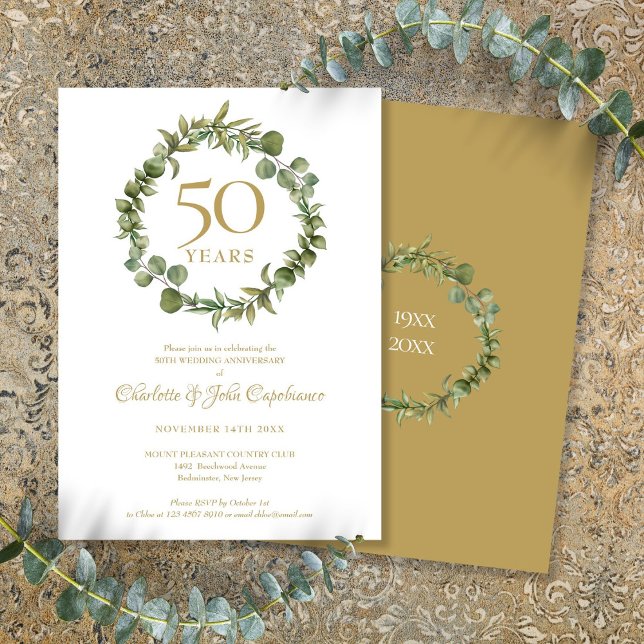 50th Golden Wedding Anniversary Greenery Garland  Invitation (50th Golden Wedding Anniversary Greenery Garland Invitation)