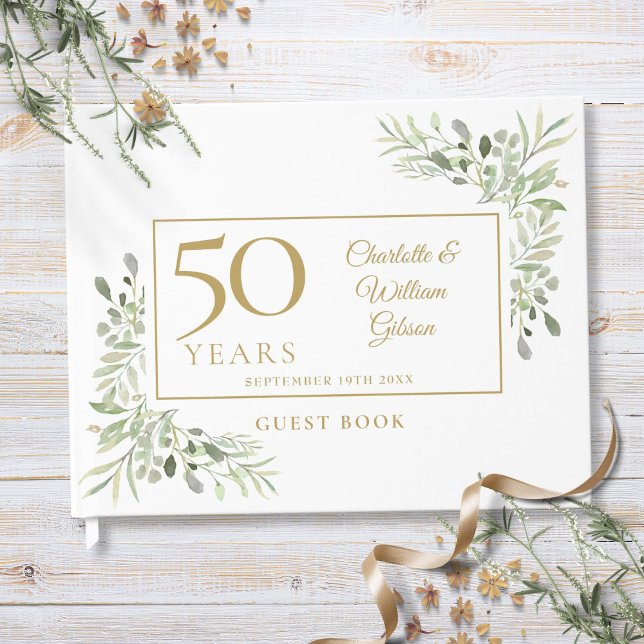 50th Golden Wedding Anniversary Greenery Guest Book (50th Golden Wedding Anniversary Greenery Guest Book)