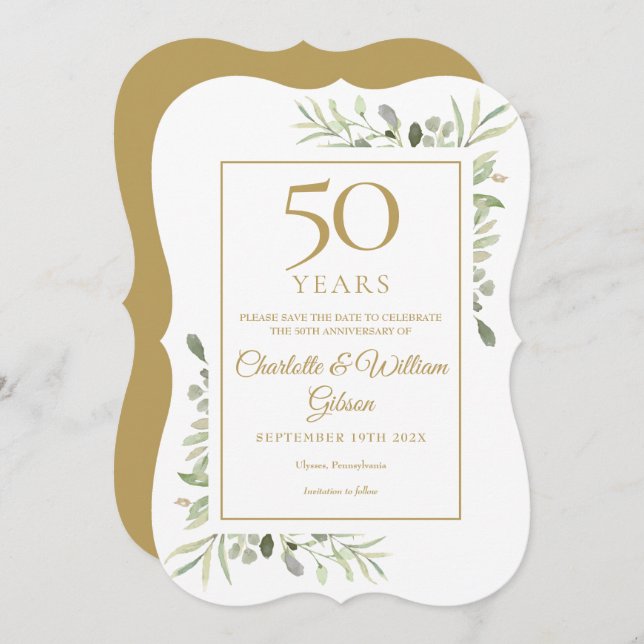 50th Golden Wedding Anniversary Greenery Save The Date (Front/Back)