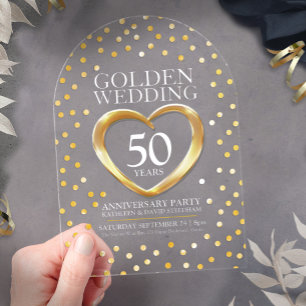50th golden wedding anniversary heart acrylic invitations