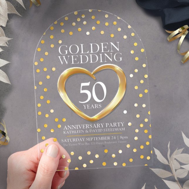 50th golden wedding anniversary heart  acrylic invitations (Creator Uploaded)