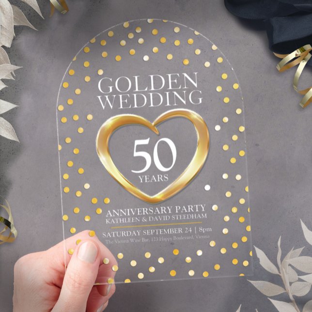 50th golden wedding anniversary heart  acrylic invitations (Creator Uploaded)