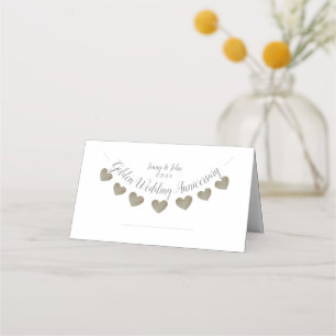 50th Golden Wedding Anniversary heart bunting Place Card