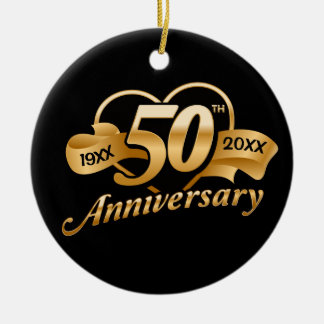 50th Golden Wedding Anniversary Heart Ceramic Tree Decoration