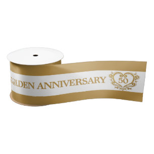 50th golden wedding anniversary heart gold white s satin ribbon
