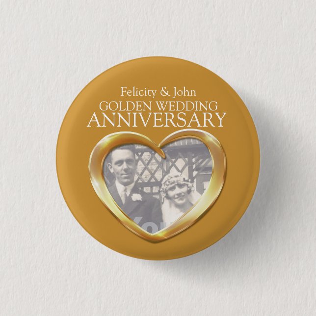 50th golden wedding anniversary heart photo badge (Front)