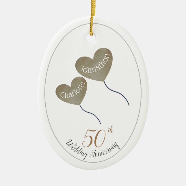 50th Golden Wedding Anniversary husband & wife Ceramic Tree Decoration (Front)