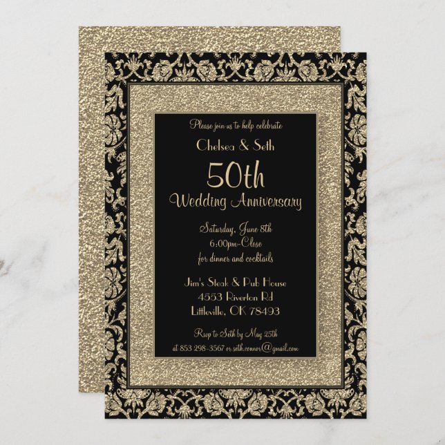 50th Golden Wedding Anniversary Invitation (Front/Back)