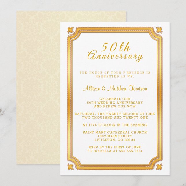 50th Golden Wedding Anniversary Invitation (Front/Back)