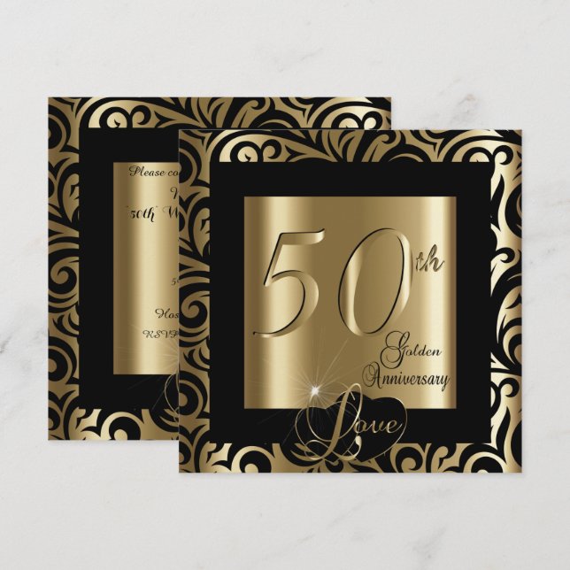 50th Golden Wedding Anniversary Invitation (Front/Back)