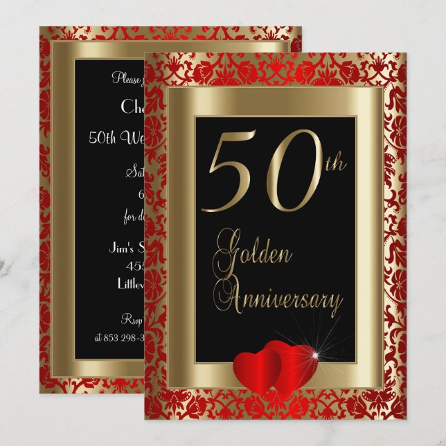 50th Golden Wedding Anniversary Invitation (Front/Back)