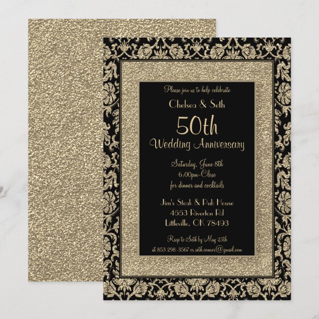 50th Golden Wedding Anniversary Invitation (Front/Back)