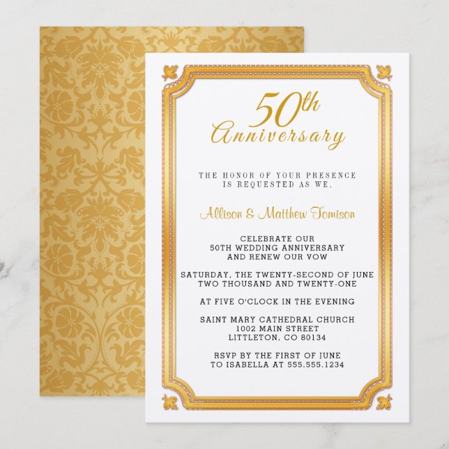 50th Golden Wedding Anniversary Invitation (Front/Back)