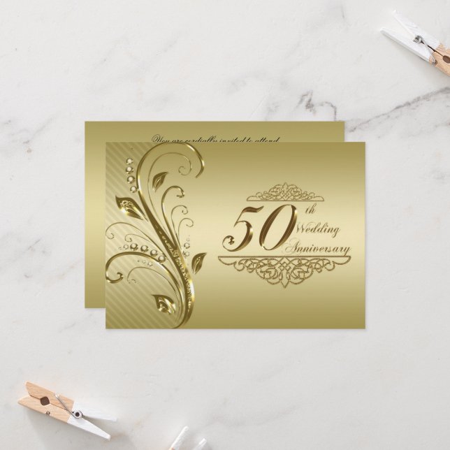 50th Golden Wedding Anniversary Invitation Card (Front/Back In Situ)