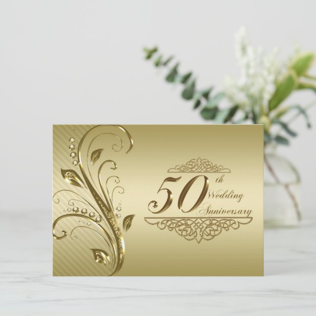 50th Golden Wedding Anniversary Invitation Card (Standing Front)
