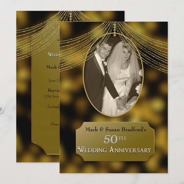 50th Golden Wedding Anniversary Invitation, Photo Invitation (Front/Back)