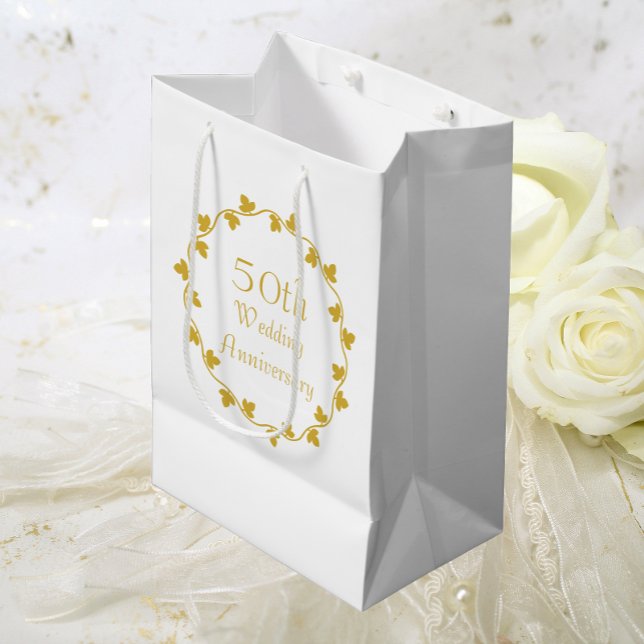 50th Golden Wedding Anniversary Ivy Wreath Medium Gift Bag (In Situ Wedding)