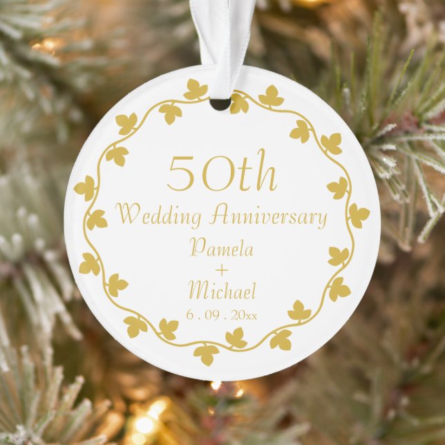 50th Golden Wedding Anniversary Ivy Wreath Ornament (Tree)