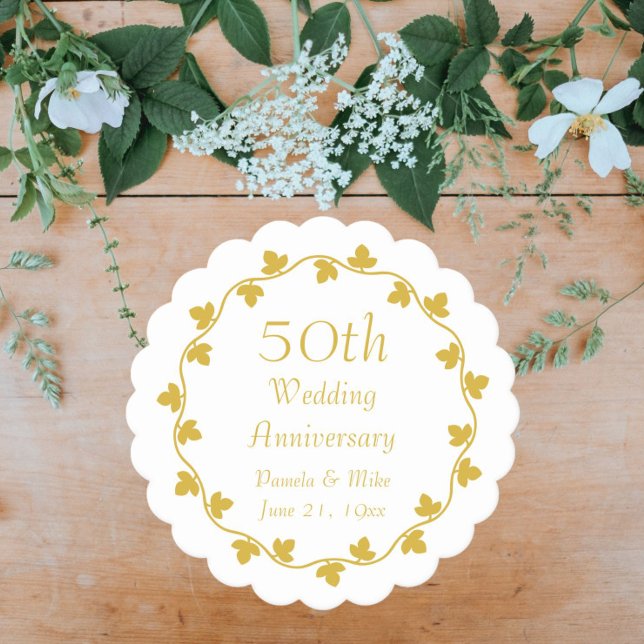 50th Golden Wedding Anniversary Ivy Wreath Paper Coaster (In Situ Table)
