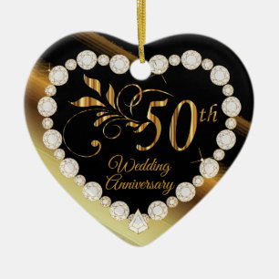 50th Golden Wedding Anniversary Keepsake Ceramic Tree Decoration