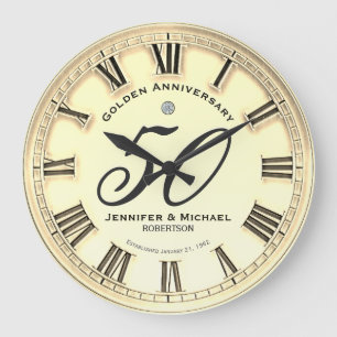 50th Golden Wedding Anniversary Large Clock