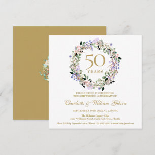 50th Golden Wedding Anniversary Lavender Floral Invitation