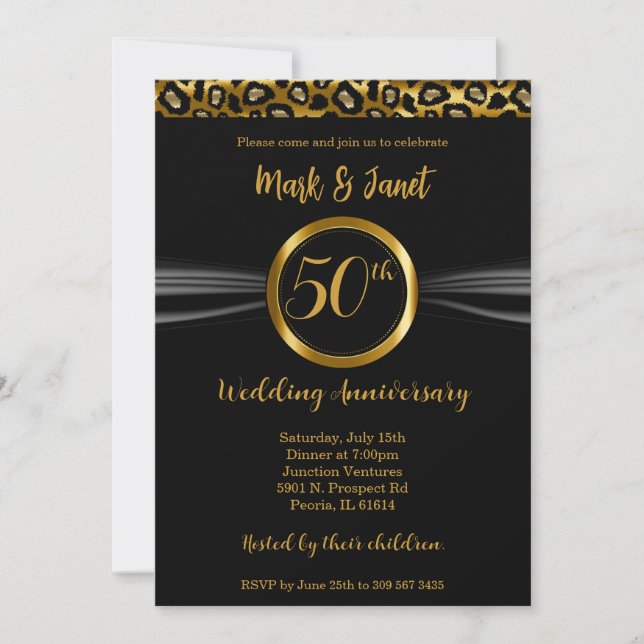 50th Golden Wedding Anniversary | Leopard  Invitation (Front)