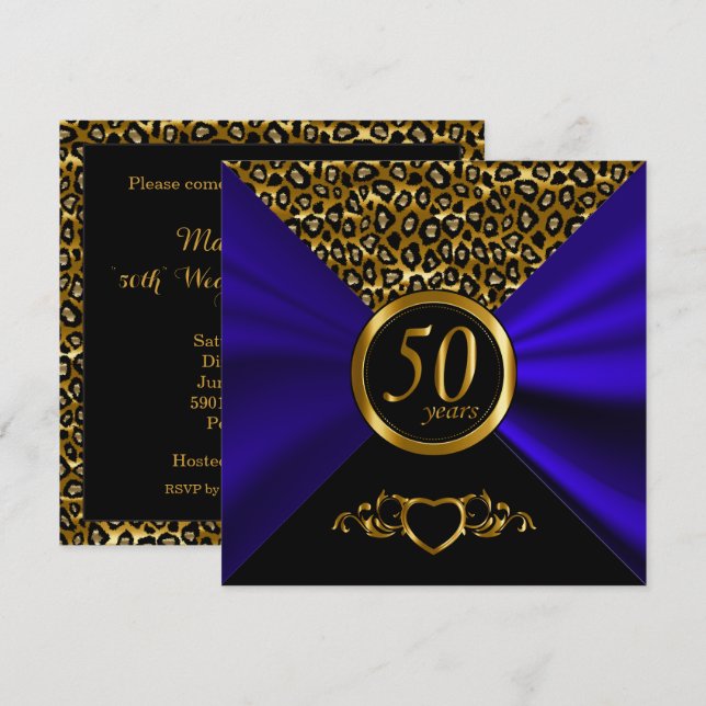 50th Golden Wedding Anniversary | Leopard Pattern Invitation (Front/Back)