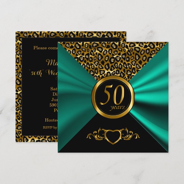 50th Golden Wedding Anniversary | Leopard Pattern Invitation (Front/Back)