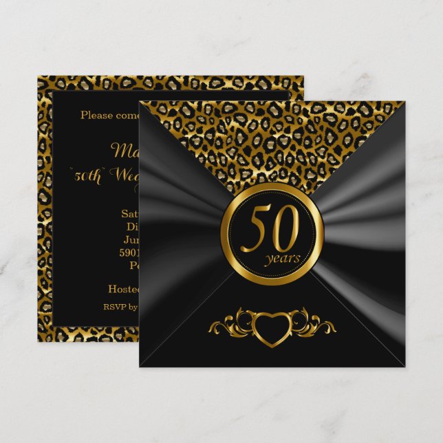 50th Golden Wedding Anniversary | Leopard Pattern Invitation (Front/Back)