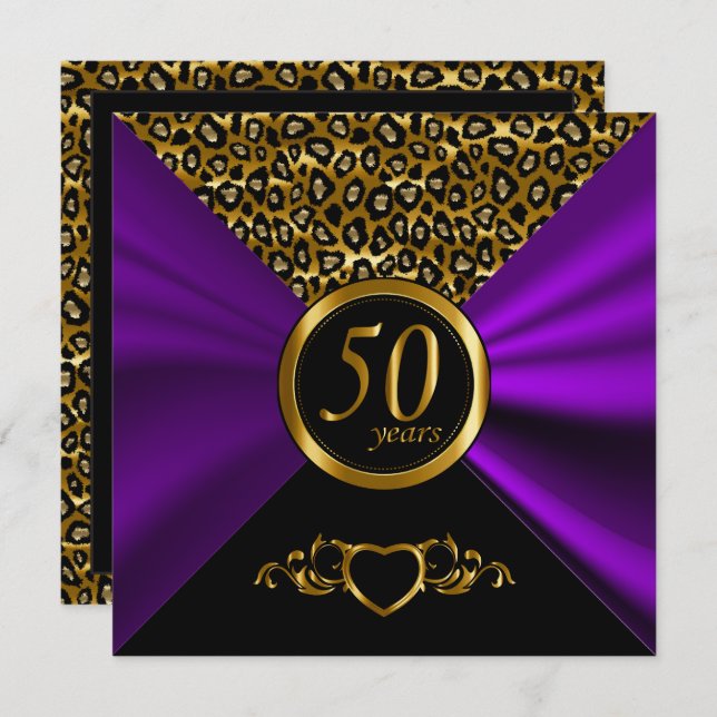 50th Golden Wedding Anniversary | Leopard Pattern Invitation (Front/Back)