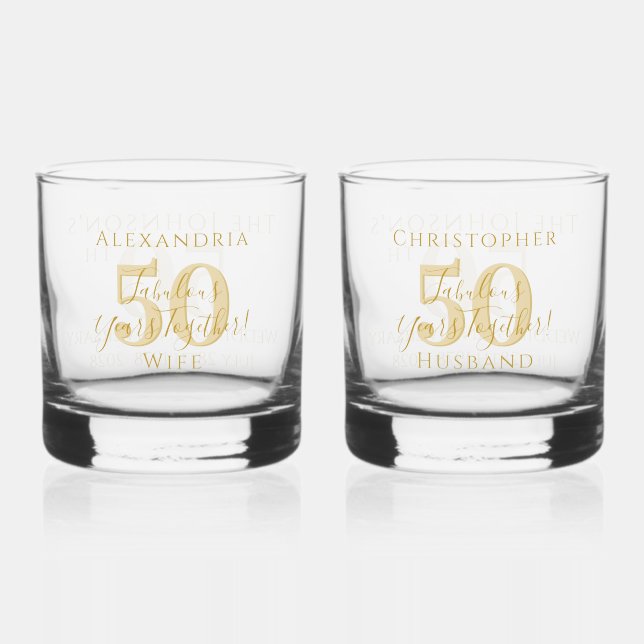 50th Golden Wedding Anniversary Matching Whiskey Glass (Back)