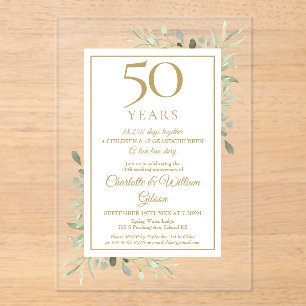 50th Golden Wedding Anniversary Memories Greenery Acrylic Invitations